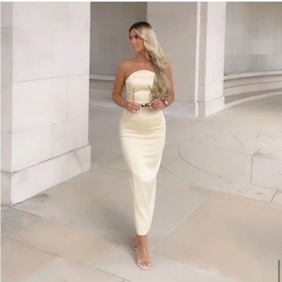 ZARA CREAM SATIN EFFECT MIDI DRESS - Picture 13 of 16